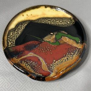 Prairie Fire Pottery Handmade Artistic Stoneware Spoon Rest Multicolor Signed